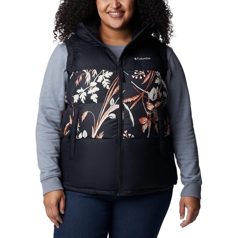 Columbia pike II insulated‎ Puffer Vest Hooded Floral Print Black Womens XXL